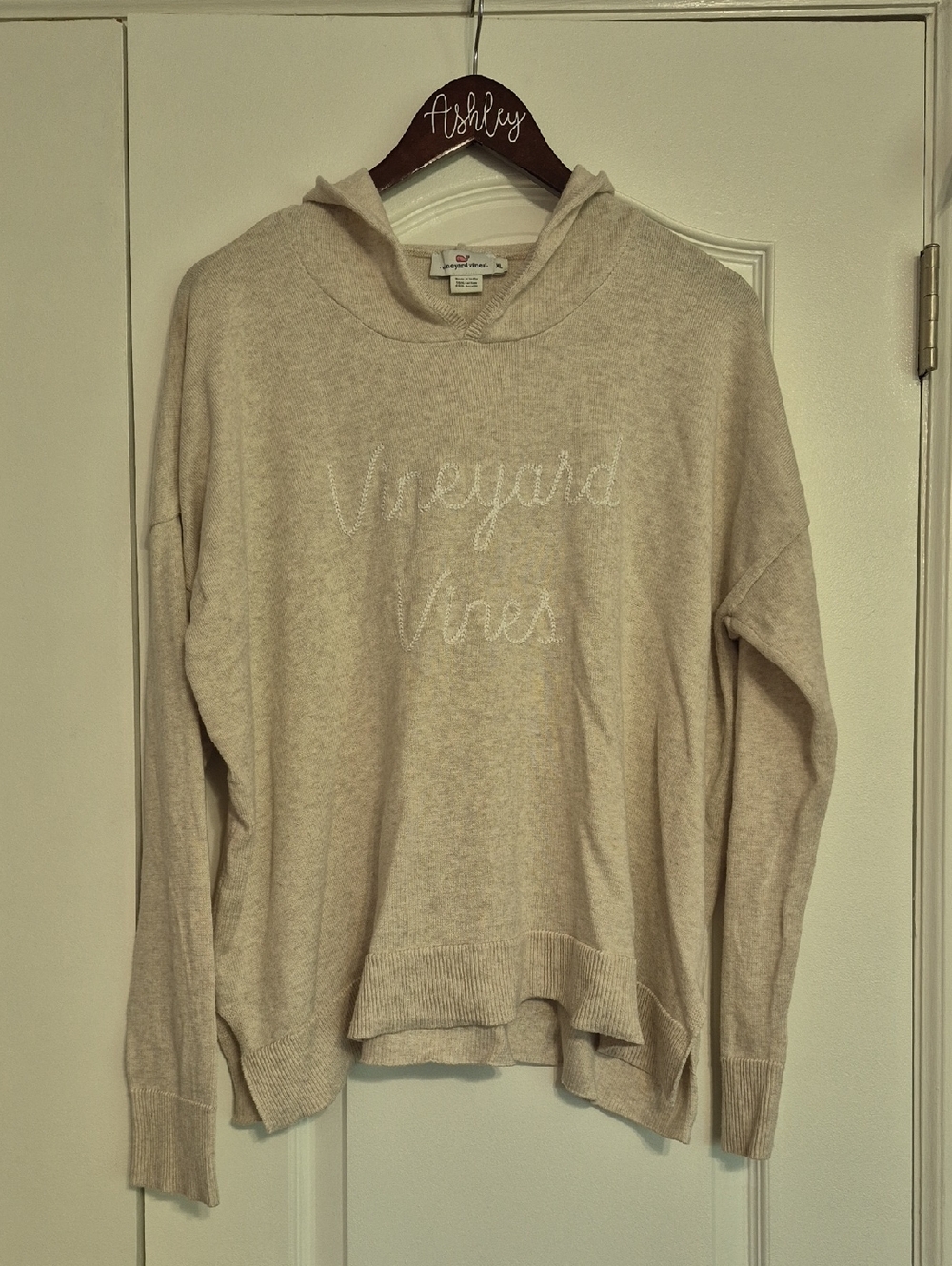 VINEYARD VINES Heathered Tan/Cream Lightweight Soft Hooded Sweater